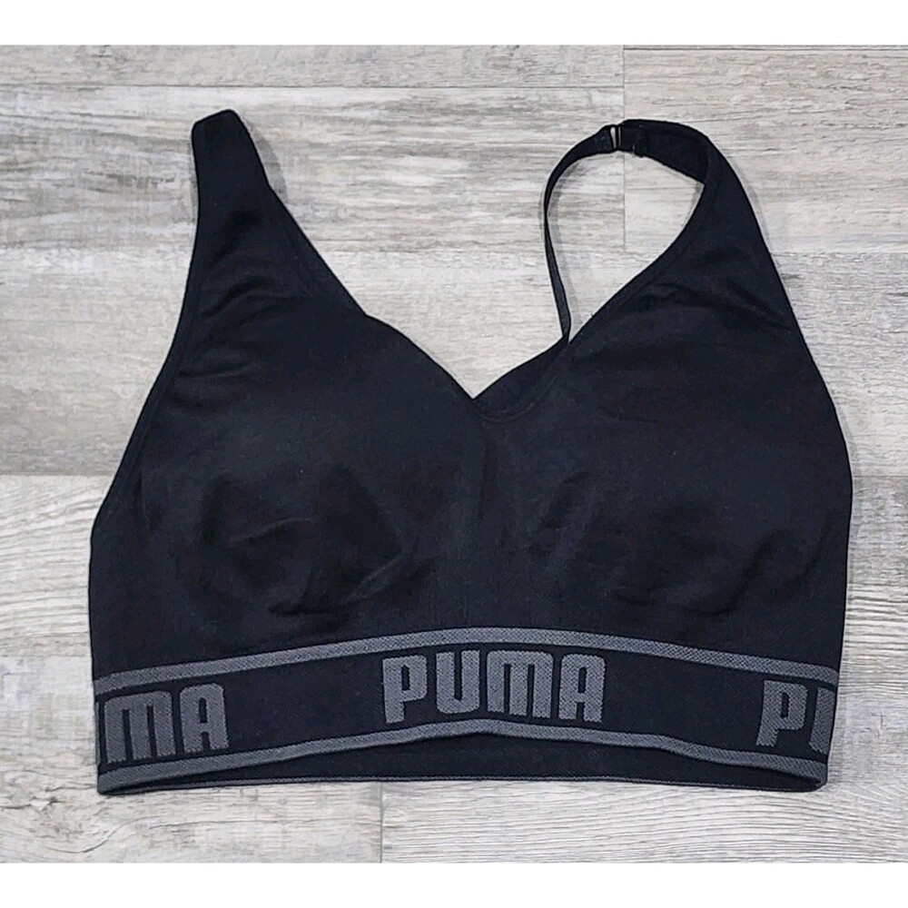 Puma Women's Seamless Sports Running Yoga Bra Black/Gray Sizes Medium - Picture 4 of 7